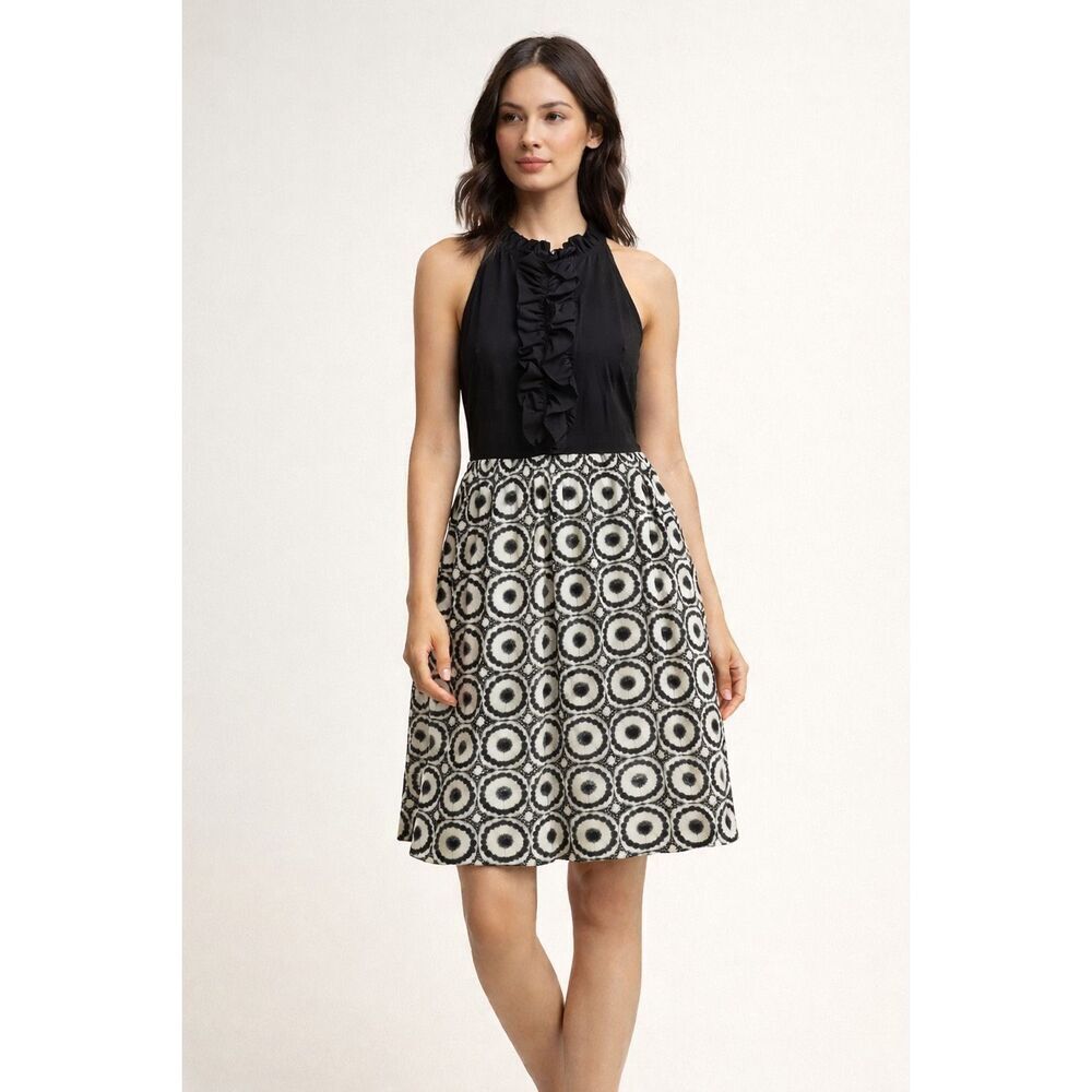 Weston Wear Dress Sz 12 Black Ruffle Sleeveless Fit Flare